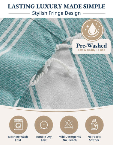 Lane Linen care-friendly towels are machine washable and dryer-safe.