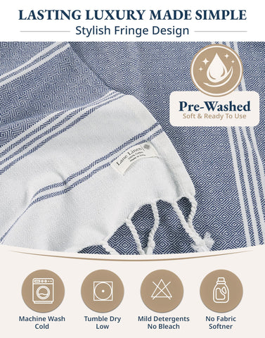 Lane Linen care instructions beside washing machine for easy care