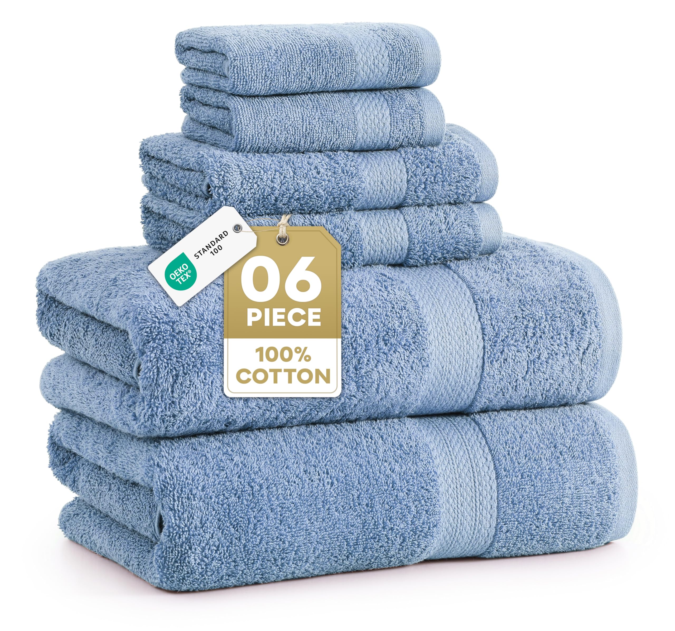Lane Linen cerulean blue 6-piece towel set adds spa-like color and comfort to your bathroom.