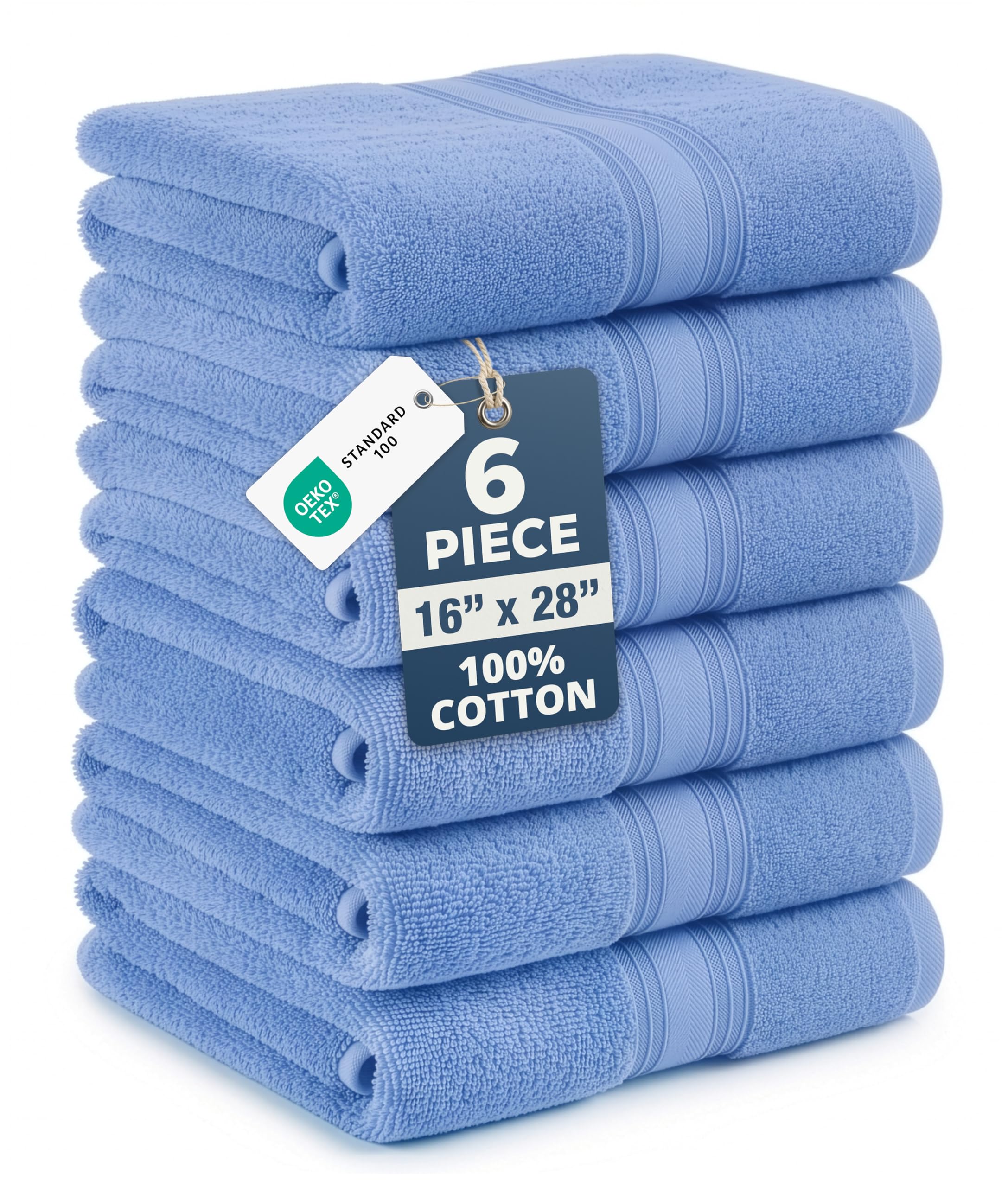 LANE LINEN Cerulean Blue bath towels folded, showing soft plush texture.