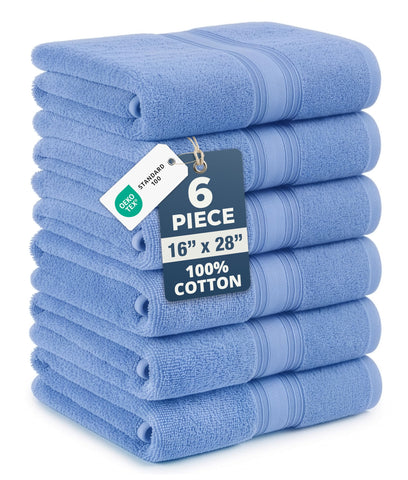 LANE LINEN Cerulean Blue bath towels folded, showing soft plush texture.
