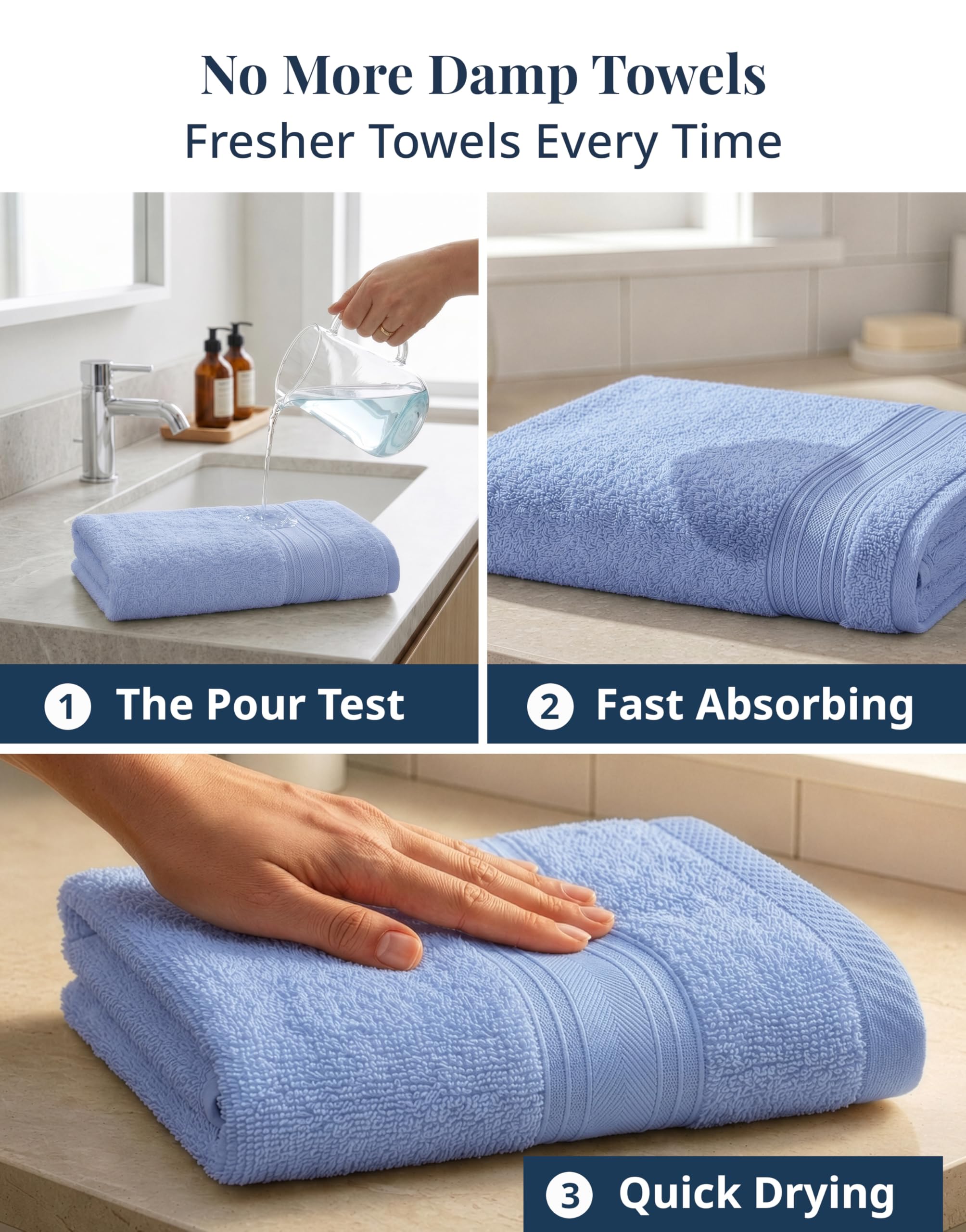 LANE LINEN Cerulean Blue towels measure 16 by 28 inches.