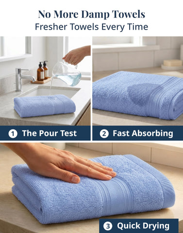 LANE LINEN Cerulean Blue towels measure 16 by 28 inches.