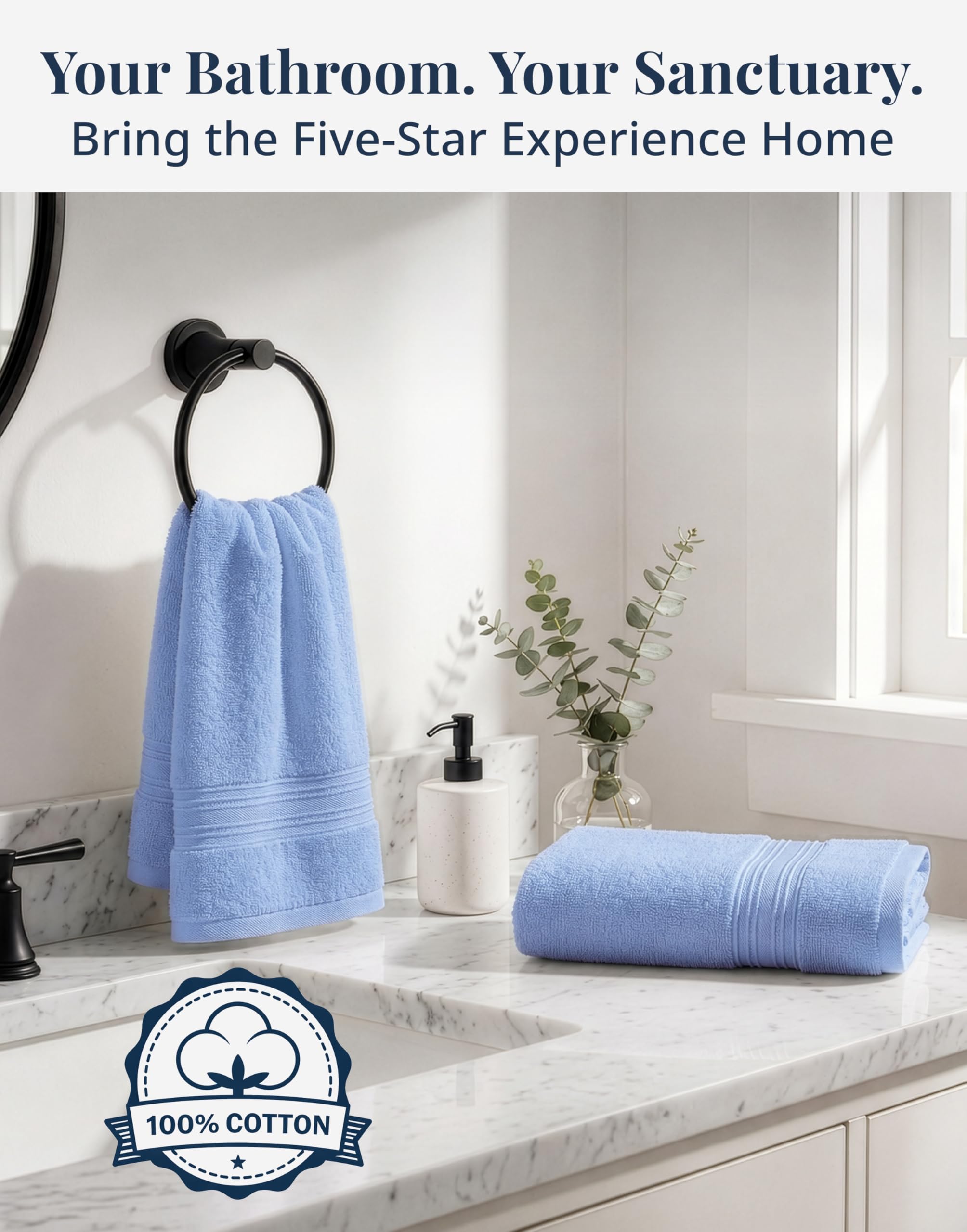 LANE LINEN Cerulean Blue towels in use for hand drying.