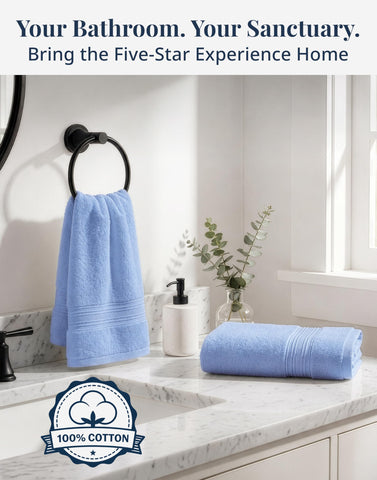 LANE LINEN Cerulean Blue towels in use for hand drying.