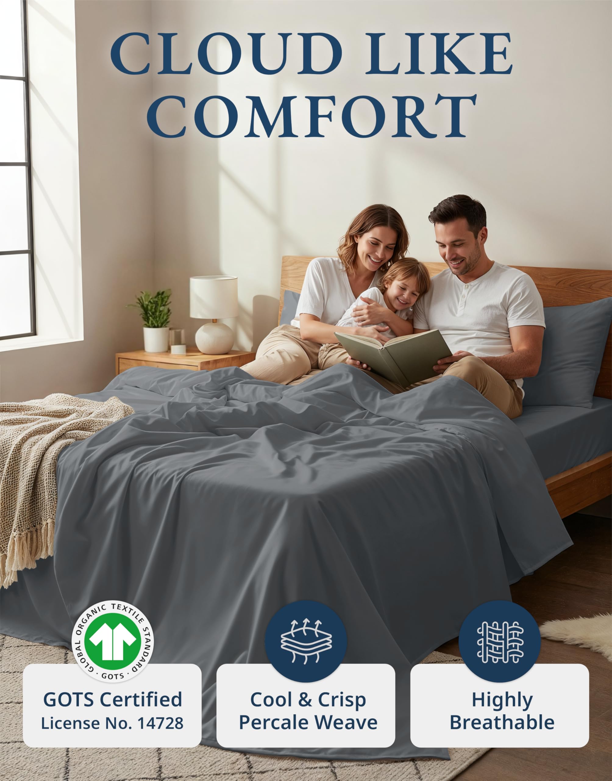 LANE LINEN charcoal king fitted sheet with deep pockets ensures secure fit and durability.