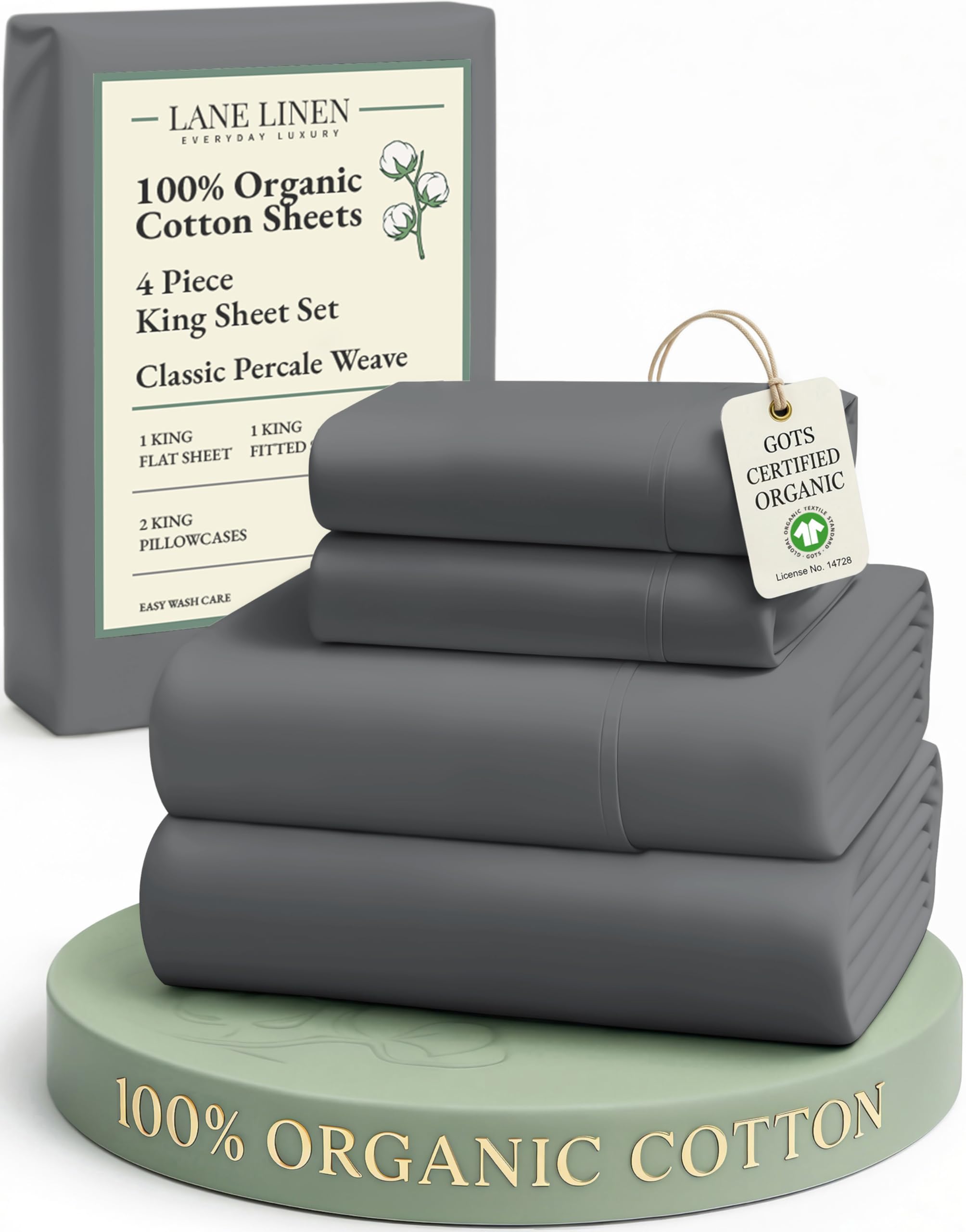 LANE LINEN charcoal king flat sheet showcases breathable percale for hotel-grade comfort.