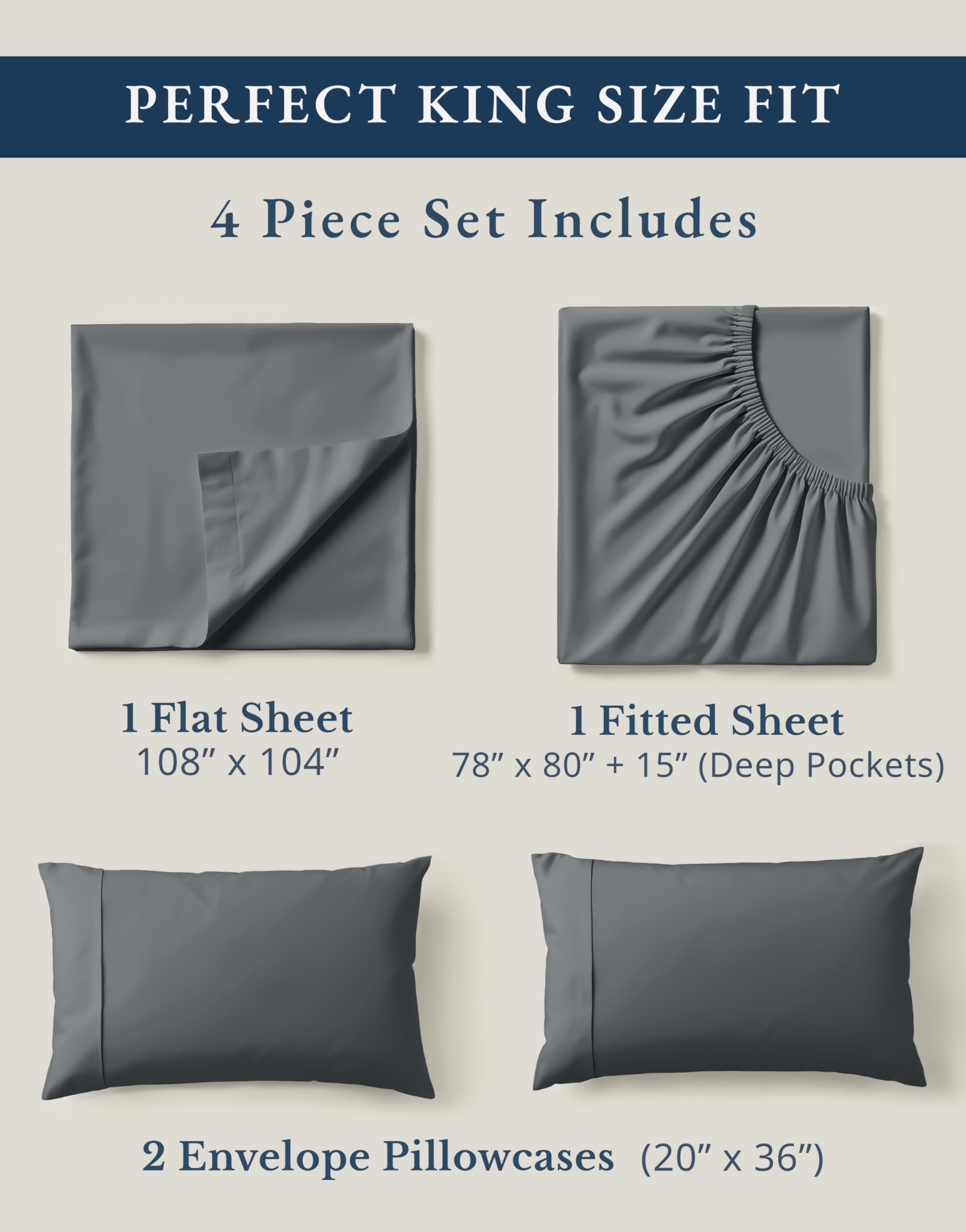 LANE LINEN charcoal king sheets set offers complete coverage with coordinated styling.