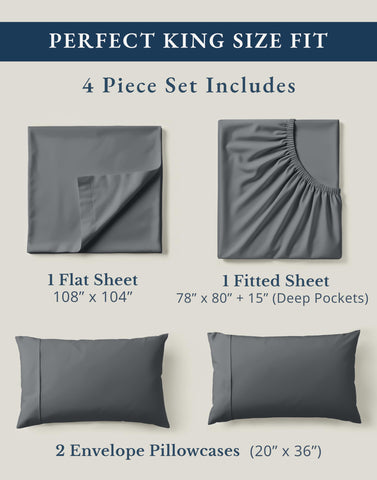 LANE LINEN charcoal king sheets set offers complete coverage with coordinated styling.