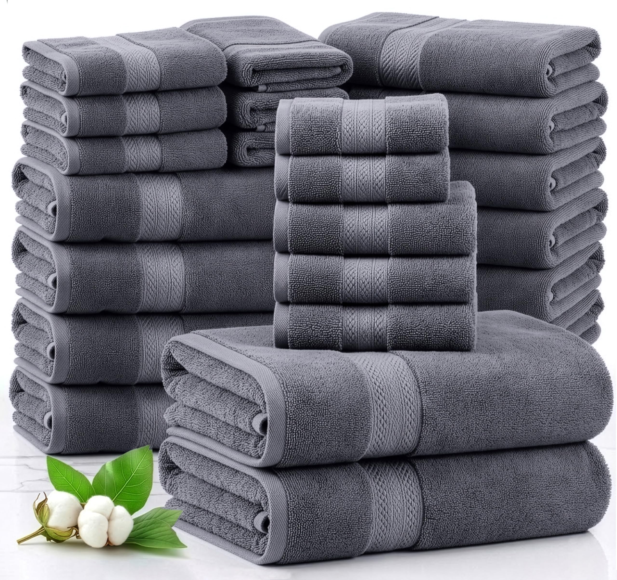 Lane Linen cool grey bath sheets show plush, absorbent luxury for home spa days