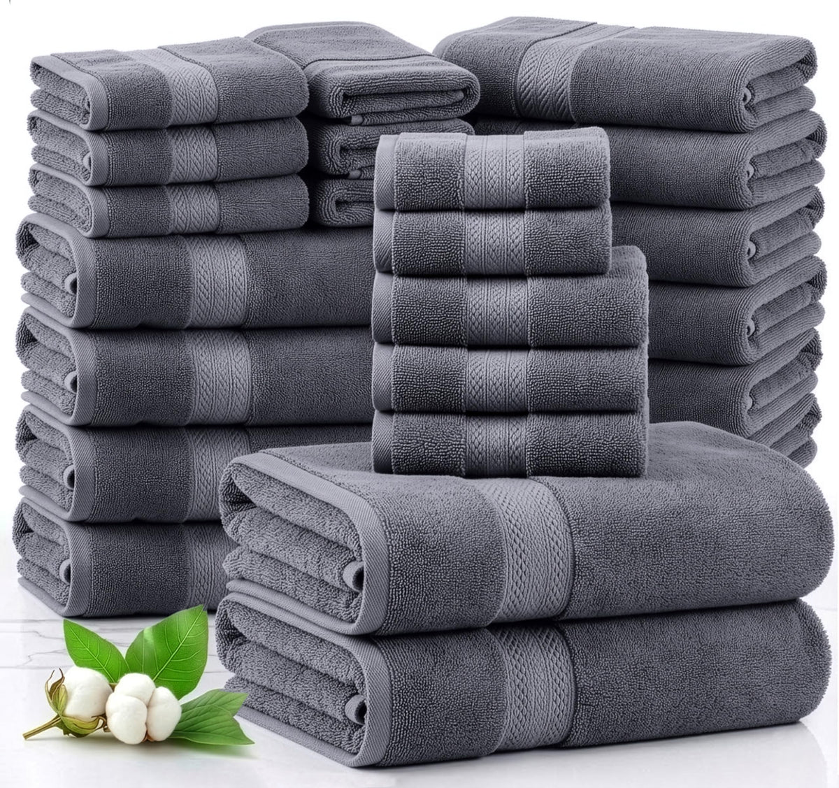 Lane Linen cool grey bath sheets show plush, absorbent luxury for home spa days