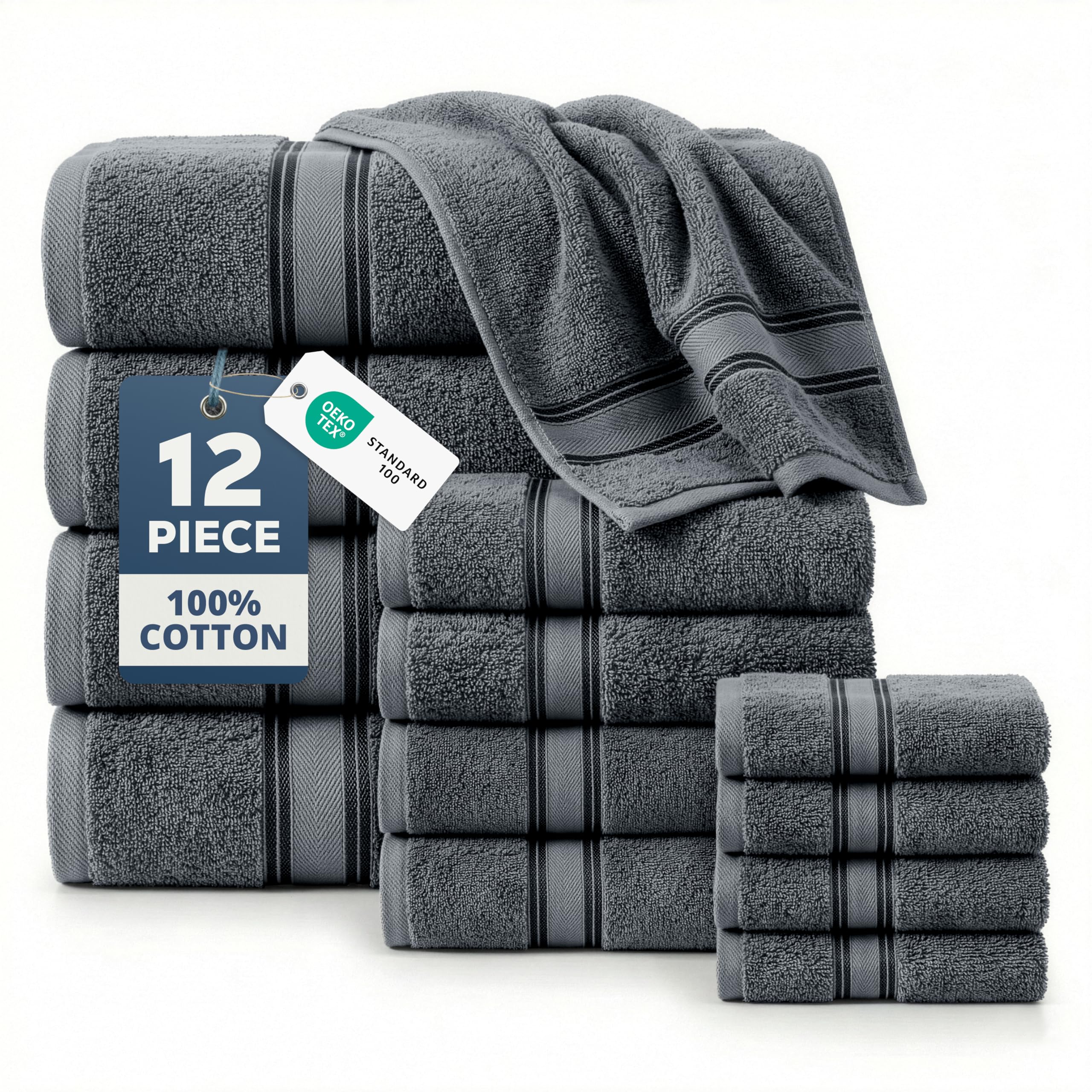 LANE LINEN cool grey towels folded, adding spa-style elegance to your bathroom.