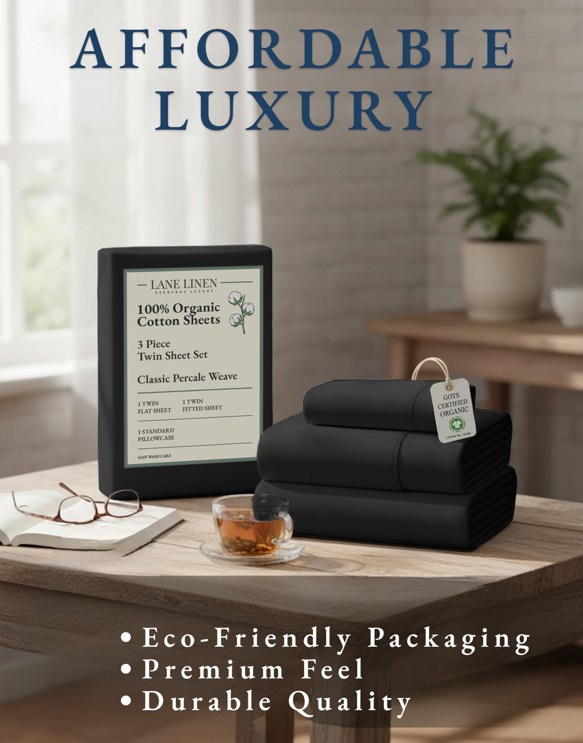 Lane Linen crisp percale detail provides a smooth, breathable surface for sleep.