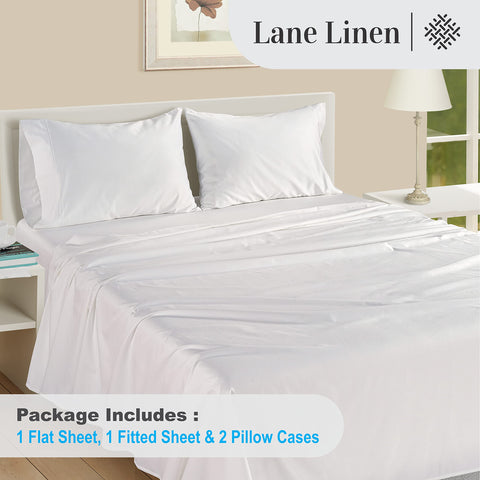 Lane Linen deep-pocket sheet with elasticized edges stay tucked on the mattress.