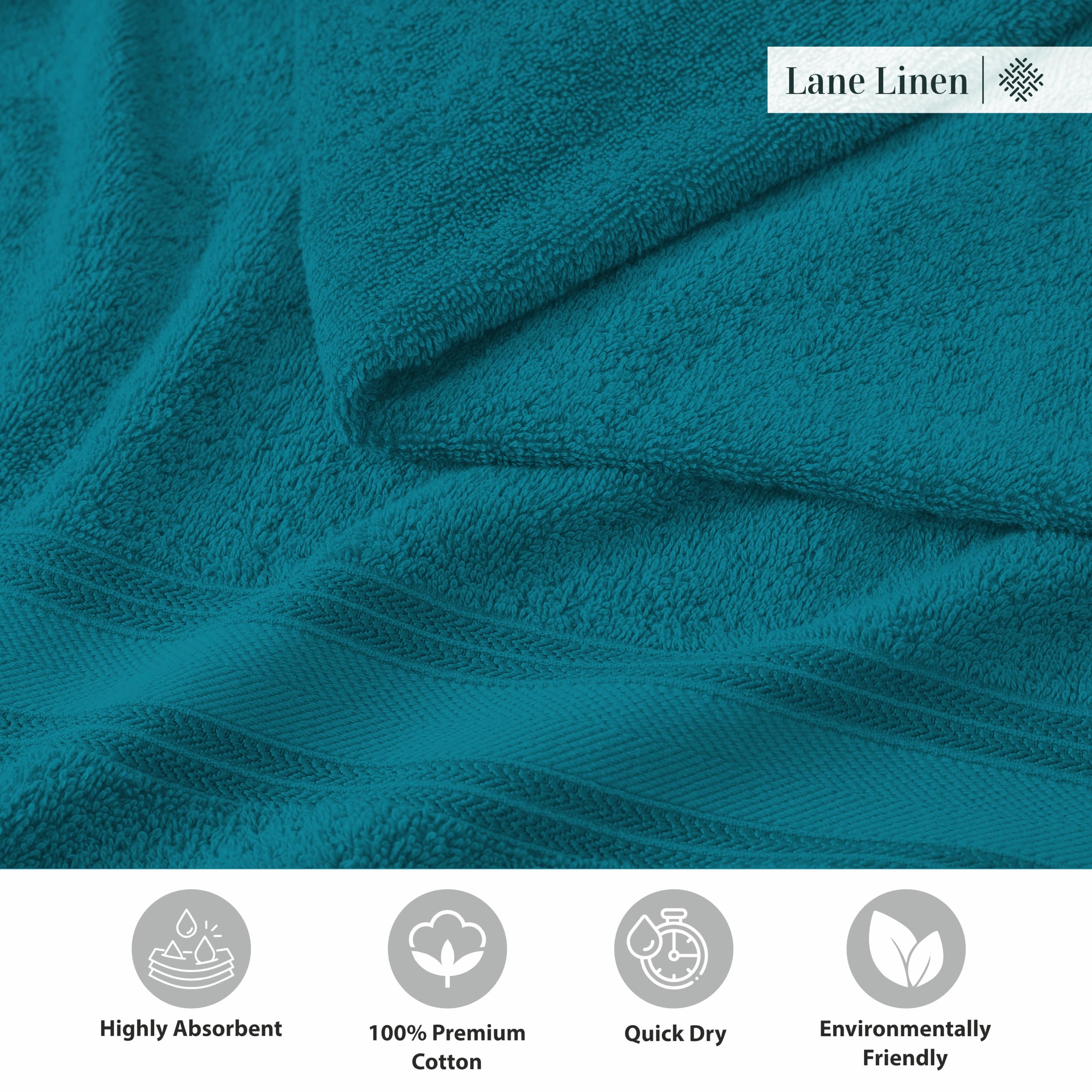 LANE LINEN easy-care towels for quick wash and dry.