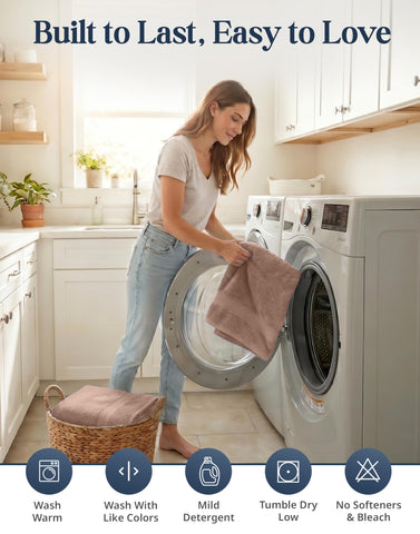 Lane Linen easy-care guidelines keep towels soft after washing.