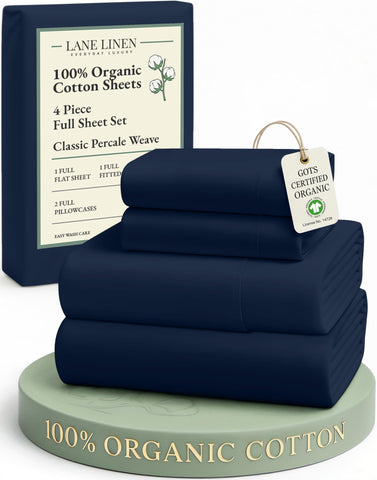 Lane Linen eco-friendly organic cotton full sheet set for breathable sleep.