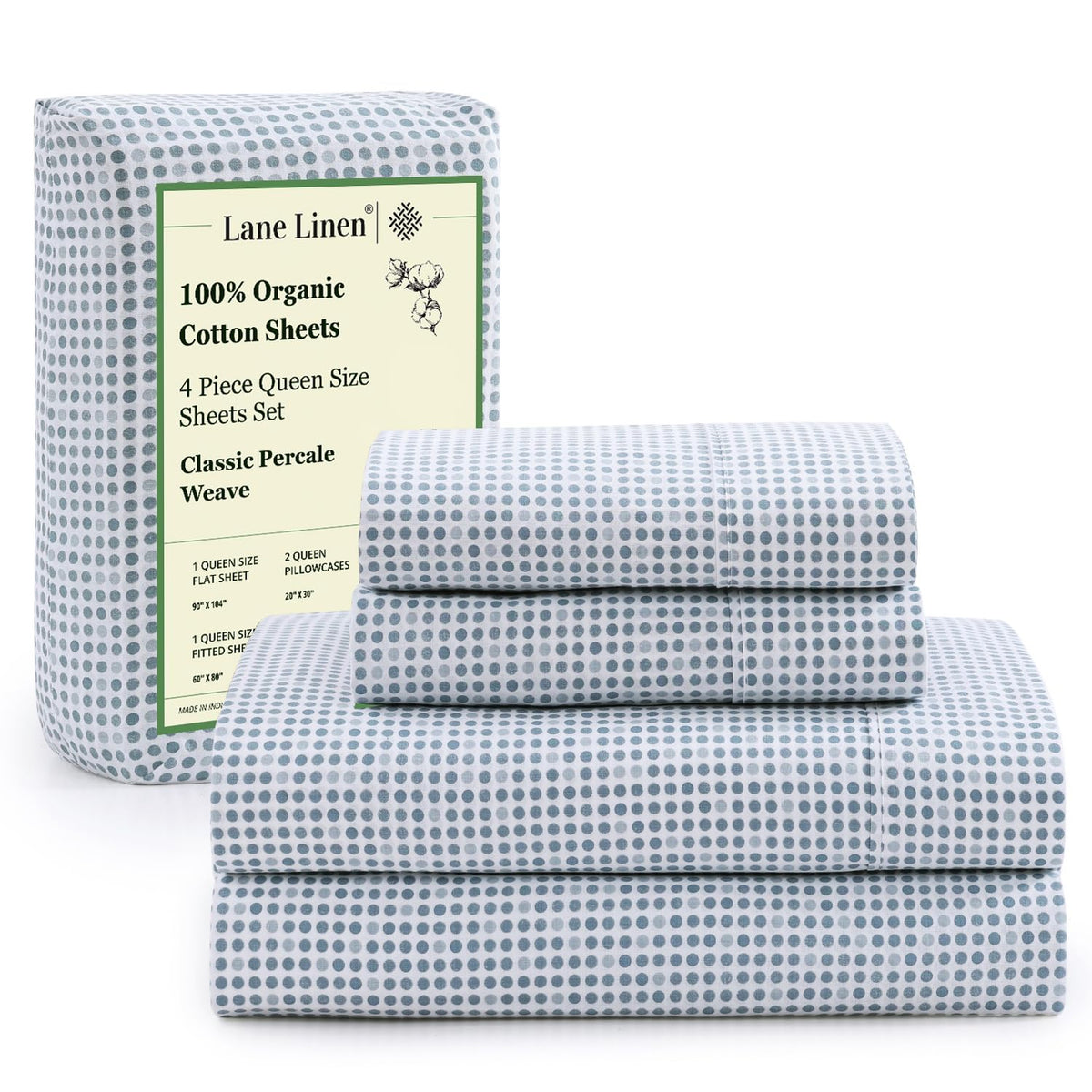 LANE LINEN eco-friendly organic cotton queen sheets offer breathable, hotel-quality comfort.