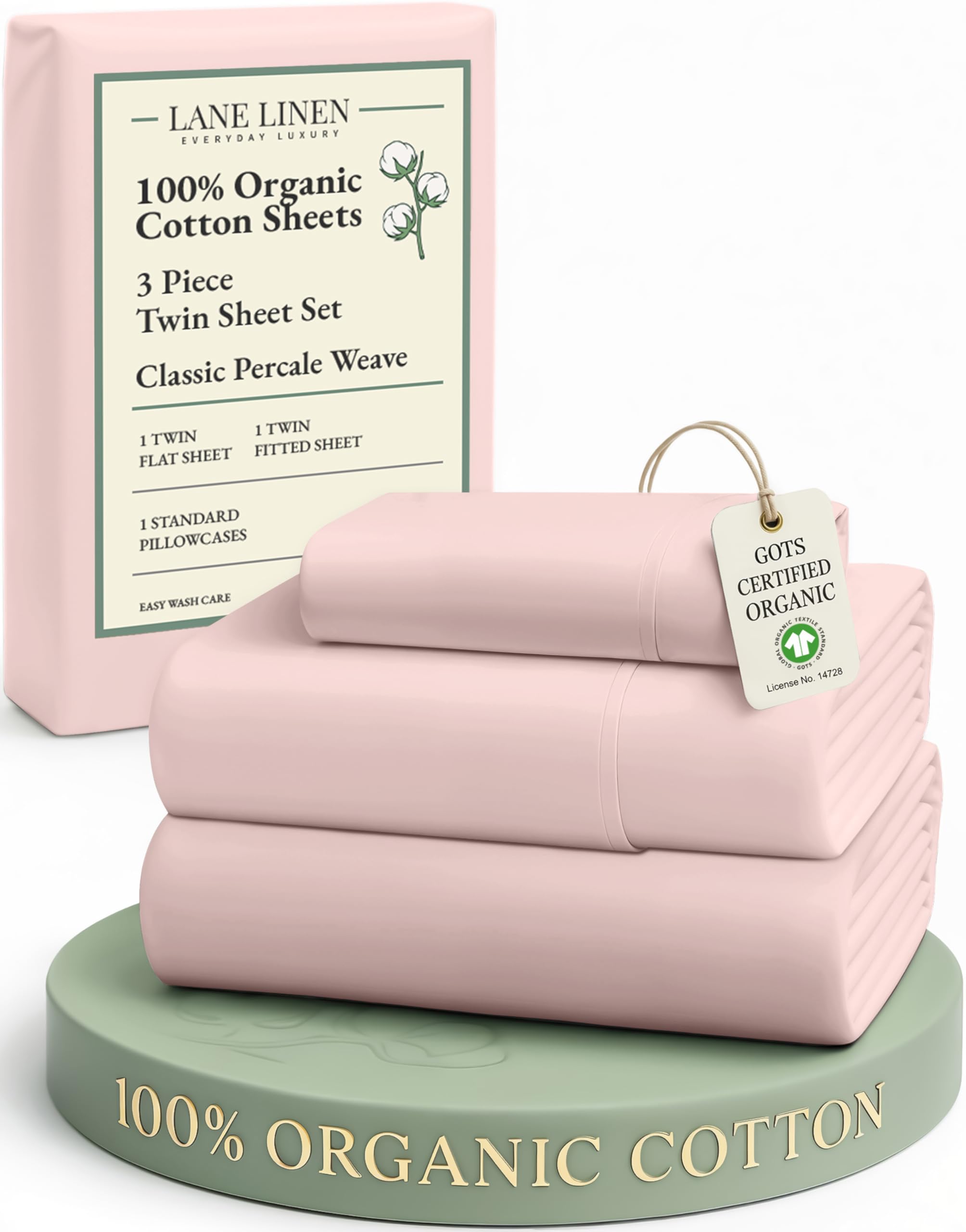 Lane Linen eco-friendly twin sheet set shown on a neatly made bed.
