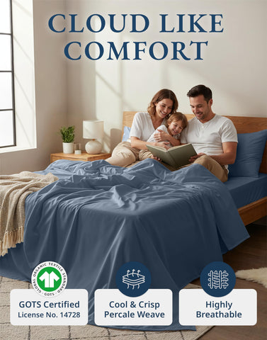Lane Linen Estate Blue fitted sheet with deep pockets fits twin mattresses securely.
