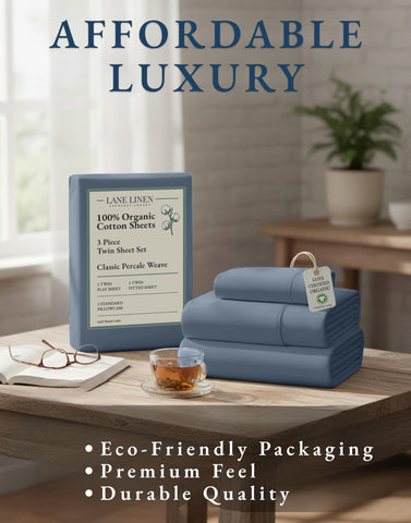 Lane Linen Estate Blue machine-washable sheets stay soft after washing.