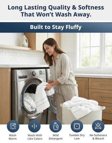 Lane Linen durable and soft towel set, color-safe and machine washable.