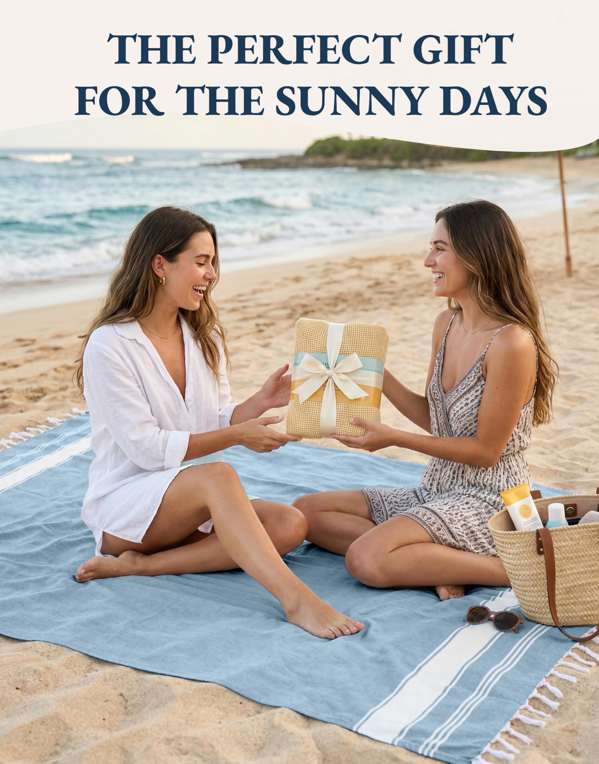 Lane Linen gift-worthy beach towel set makes a thoughtful present.
