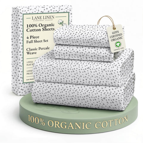 Lane Linen haze grey organic cotton full sheet set shown for breathable comfort
