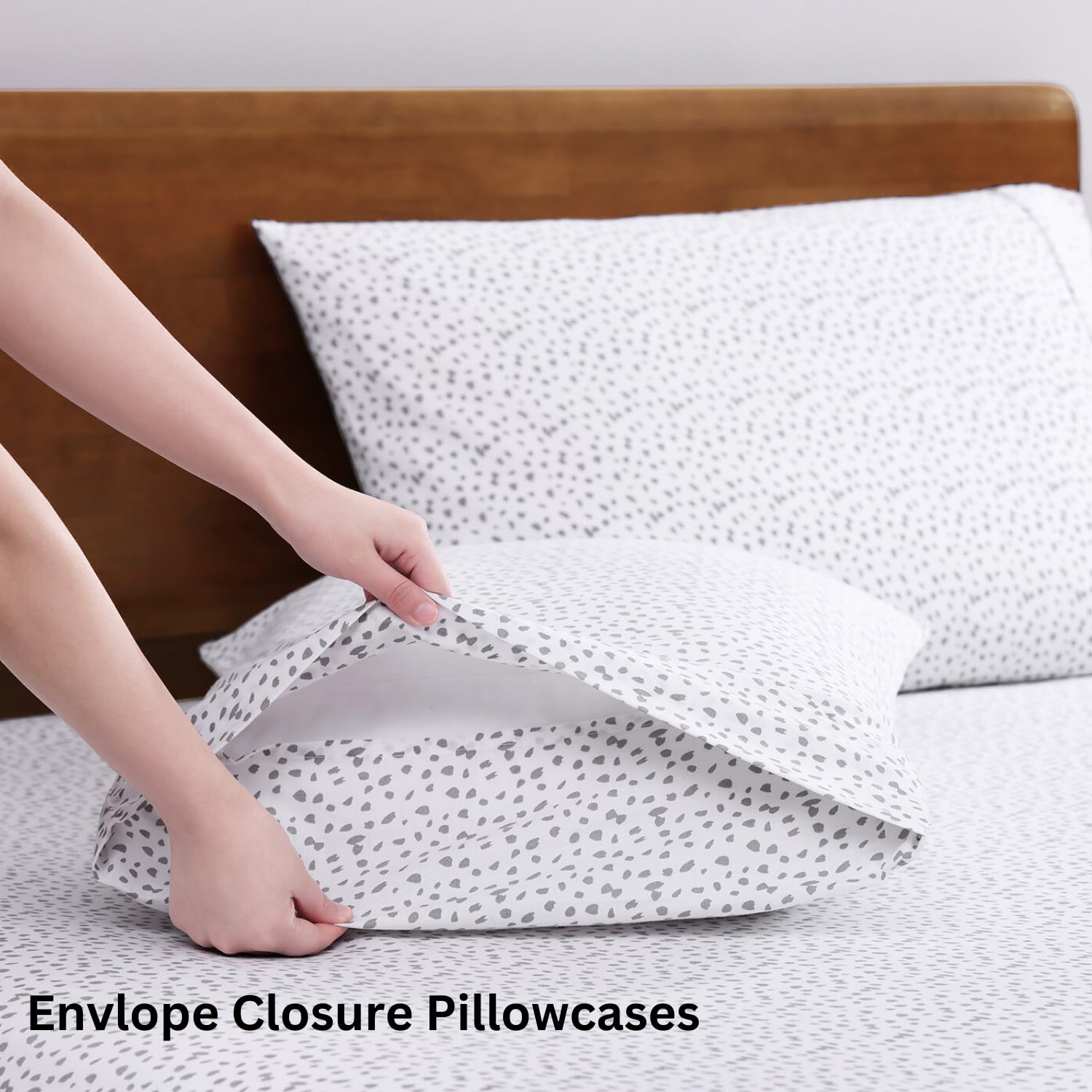 LANE LINEN haze grey percale weave adds a crisp hotel-like feel.