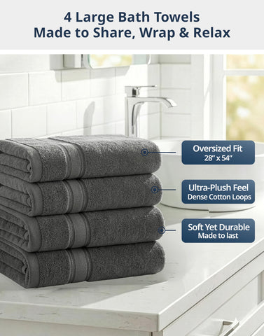 Lane Linen hotel-style towel stack in grey evokes spa-like luxury