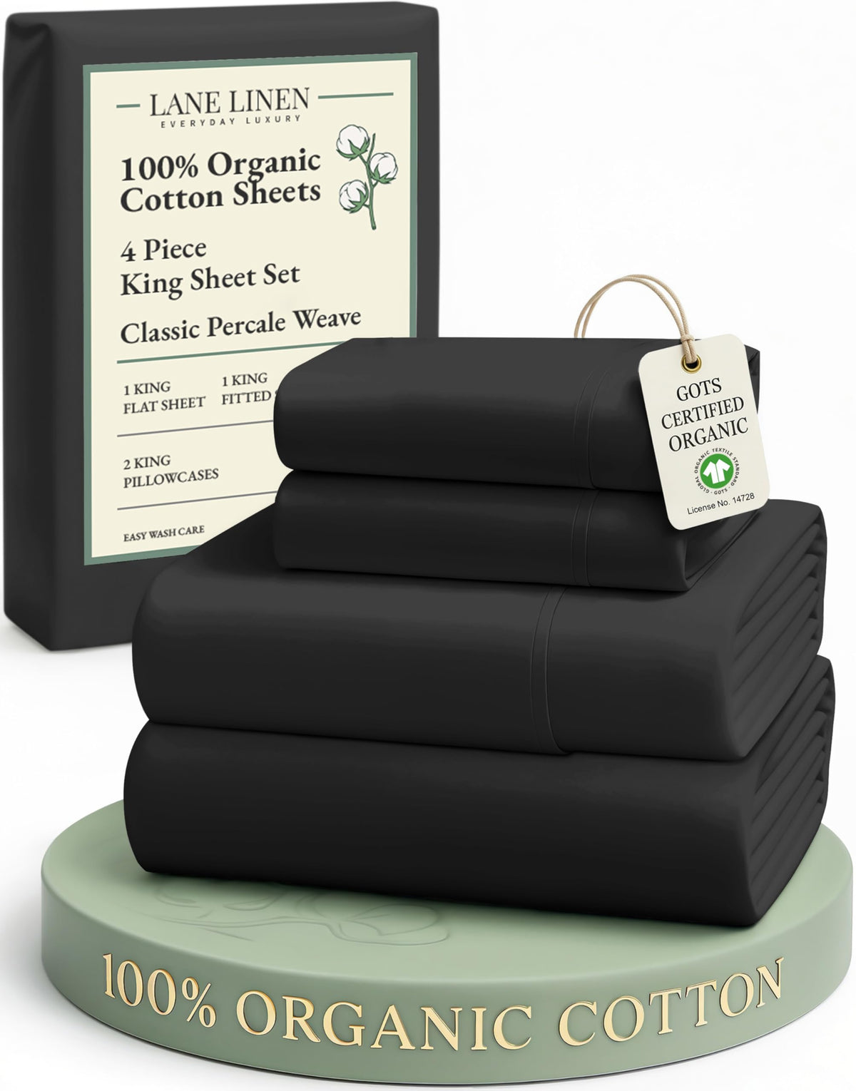 Lane Linen king flat sheet 108x104 inches with breathable percale weave for comfort
