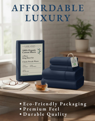 LANE LINEN king sheet stitching details for durability and easy care.