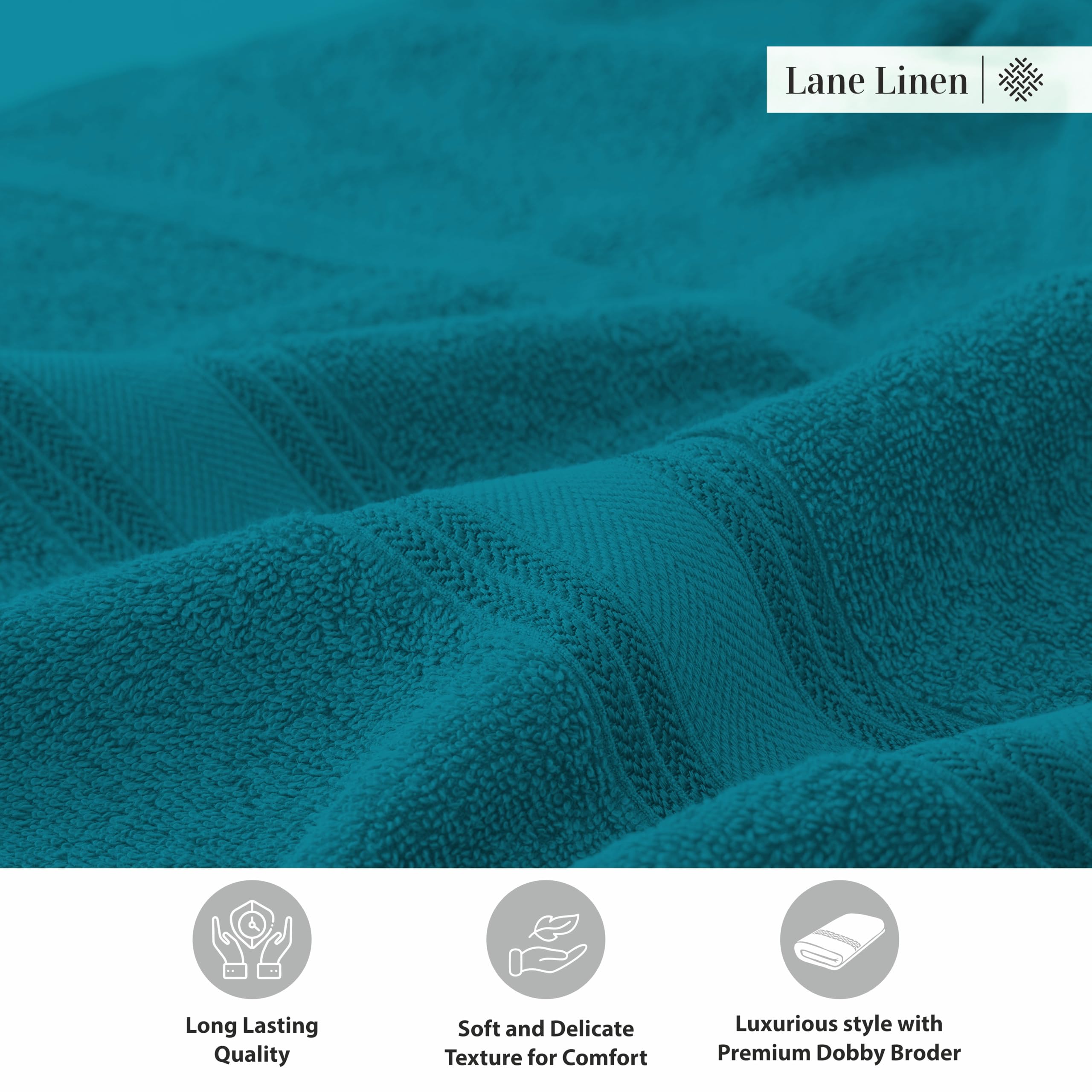 LANE LINEN large 30x60 towels provide full-body coverage.