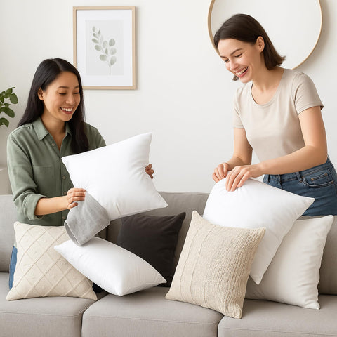 Lane Linen living room decor idea featuring stacked inserts.