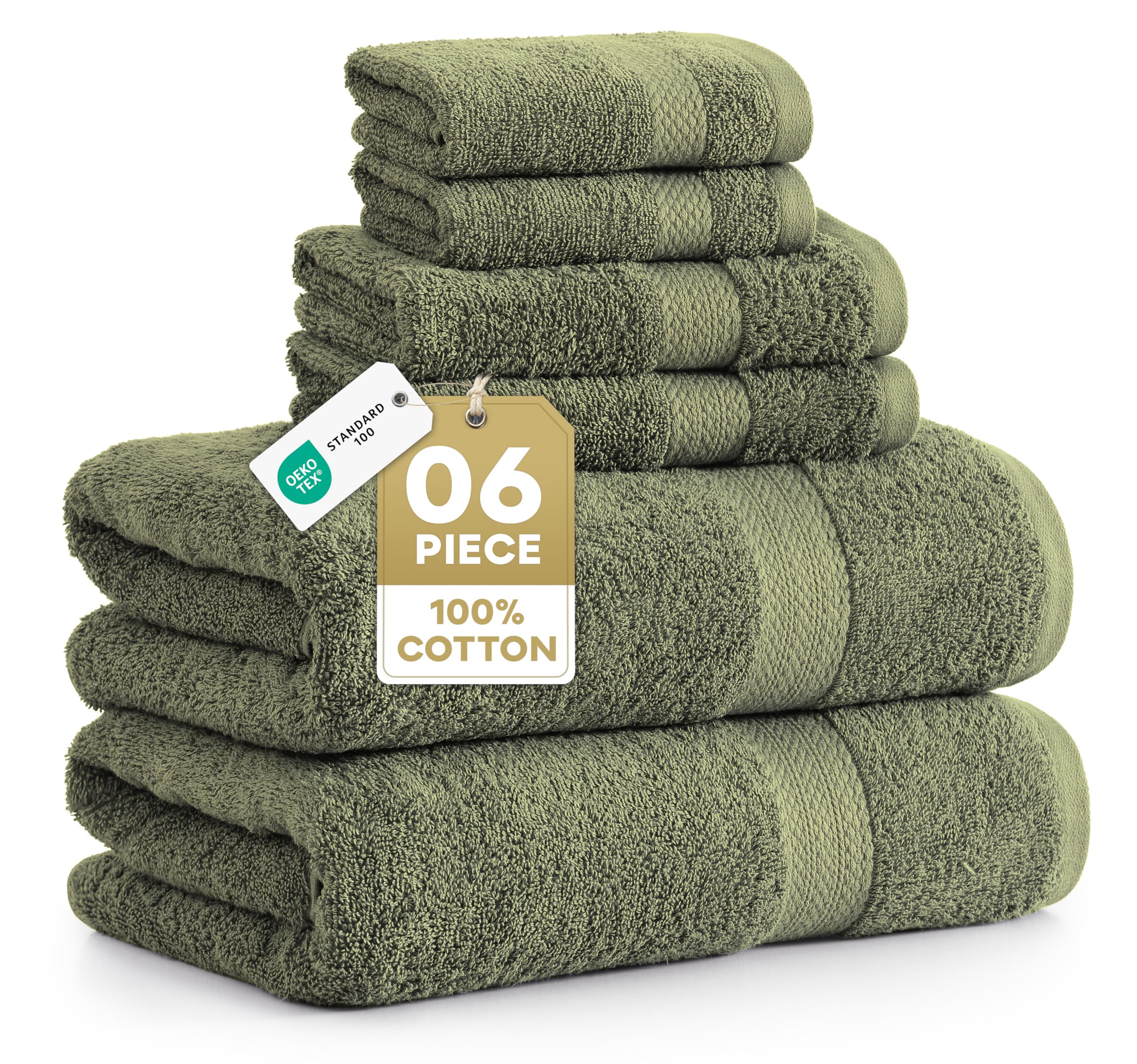 Lane Linen Luxury Cotton Bath Towel Pack 6 oil green – plush and absorbent for spa-like home comfort