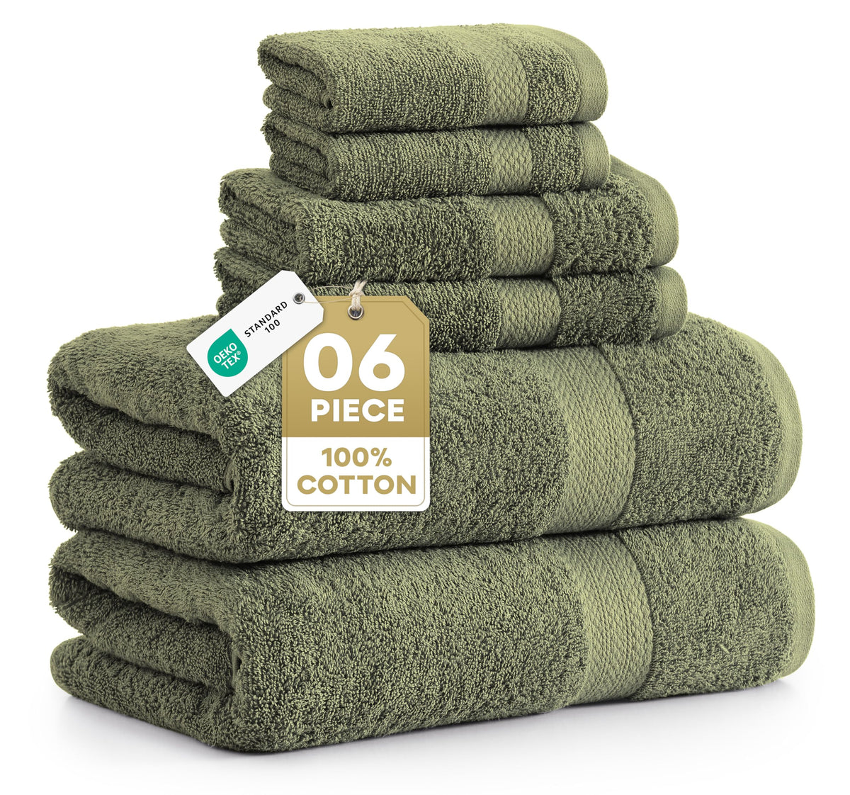 Lane Linen Luxury Cotton Bath Towel Pack 6 oil green – plush and absorbent for spa-like home comfort
