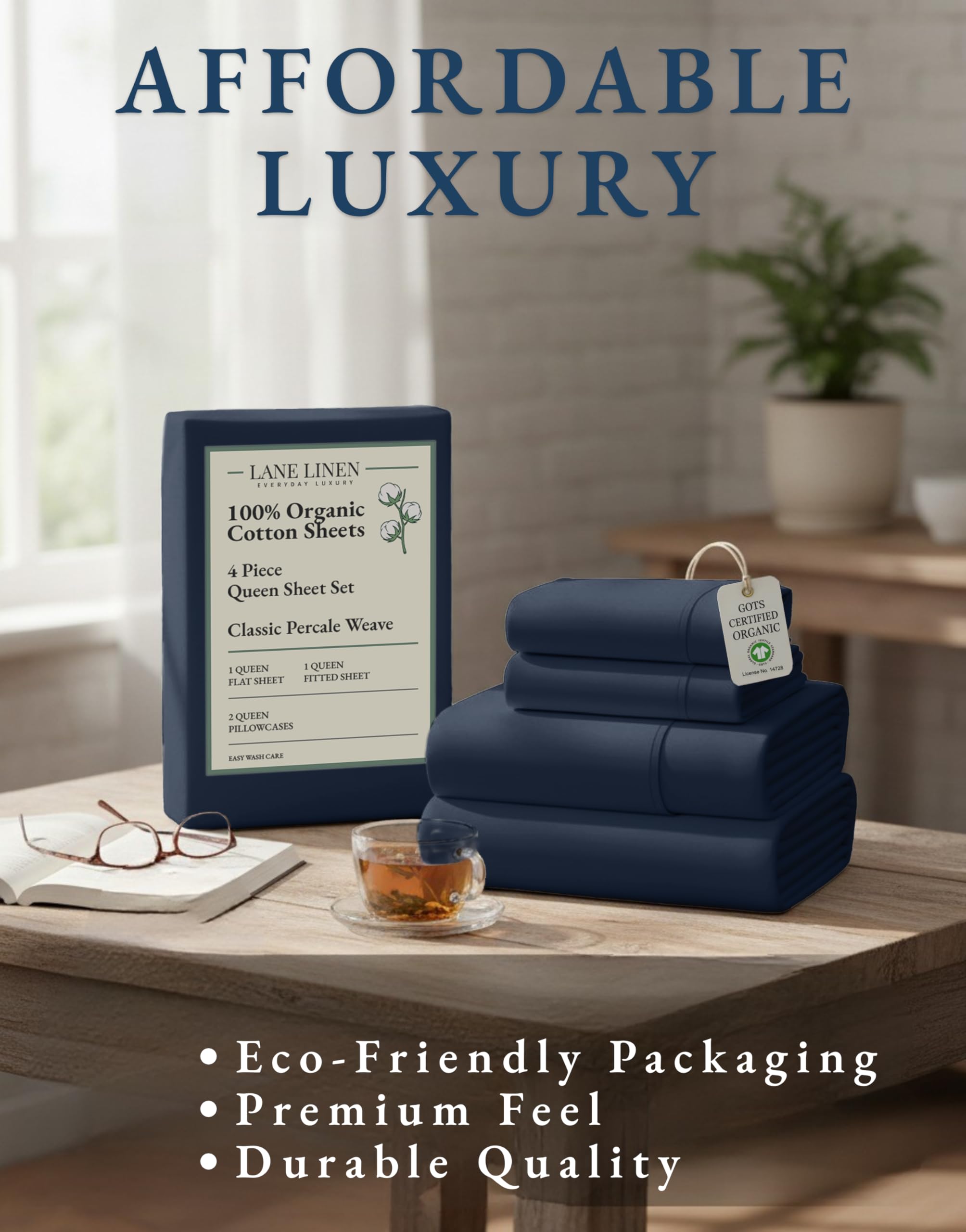 Lane Linen luxury hotel-quality sheets on a neatly made bed