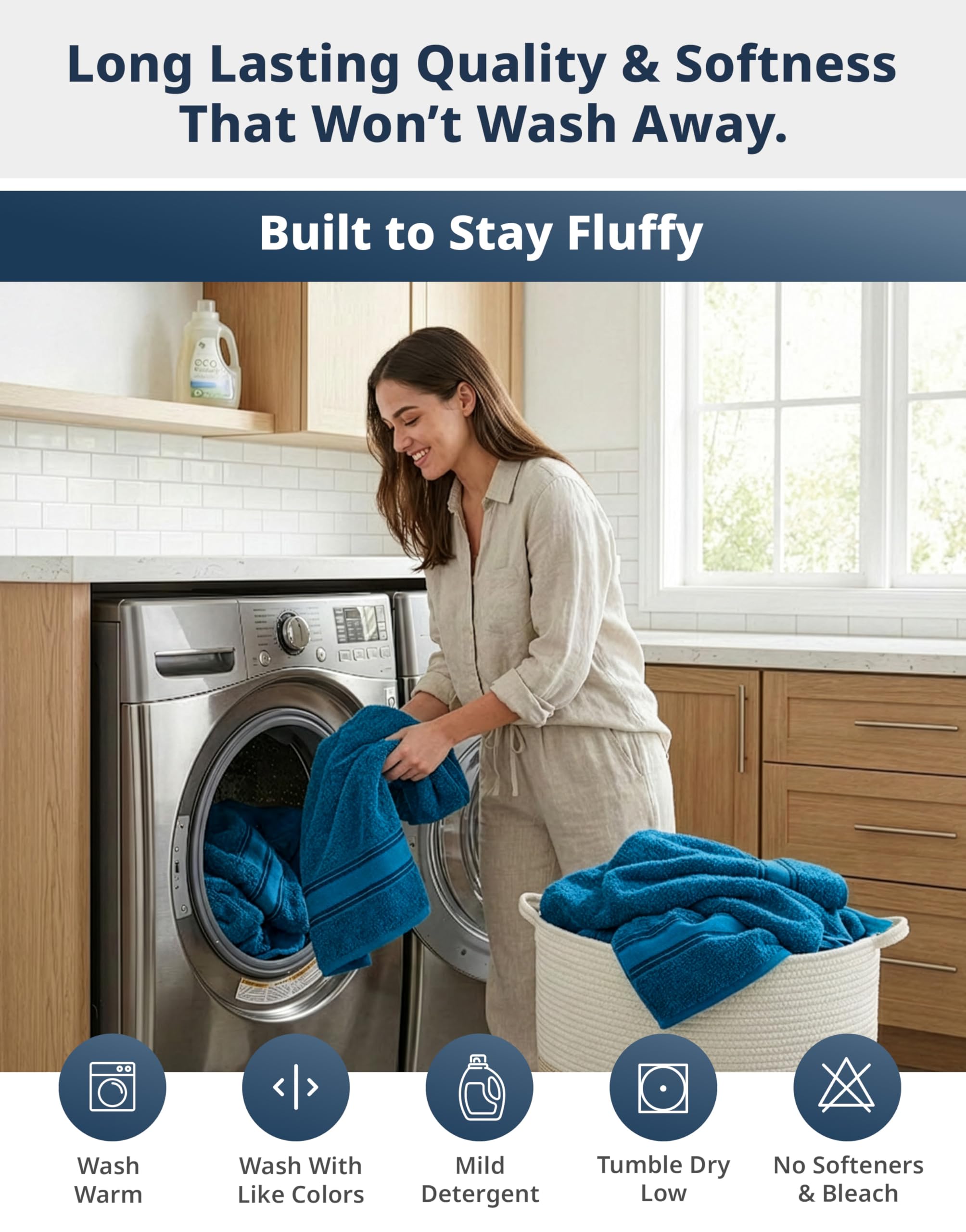 LANE LINEN machine-washable towels simplify regular laundry.