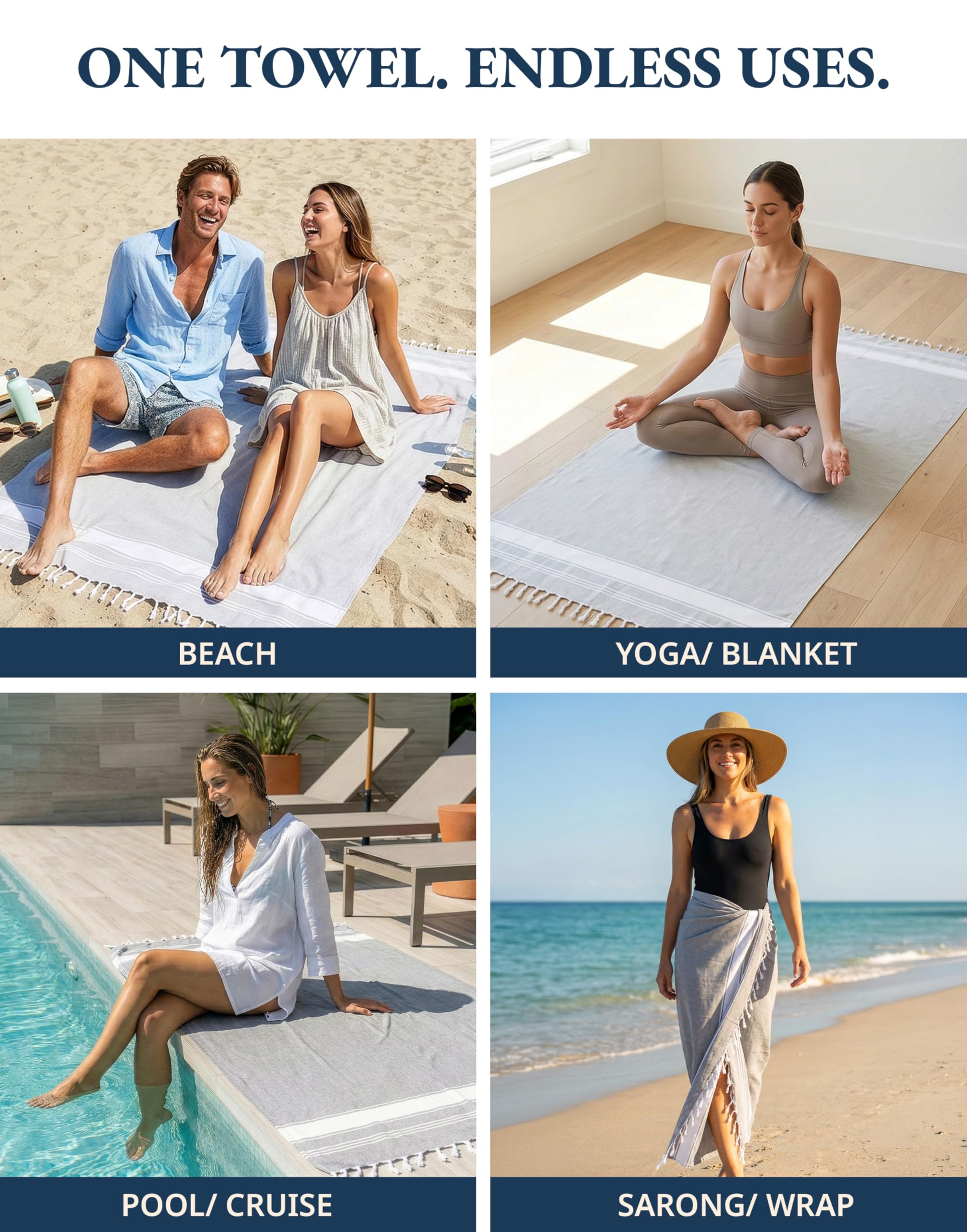 Lane Linen multipurpose towel works as sarong, yoga mat, or picnic blanket