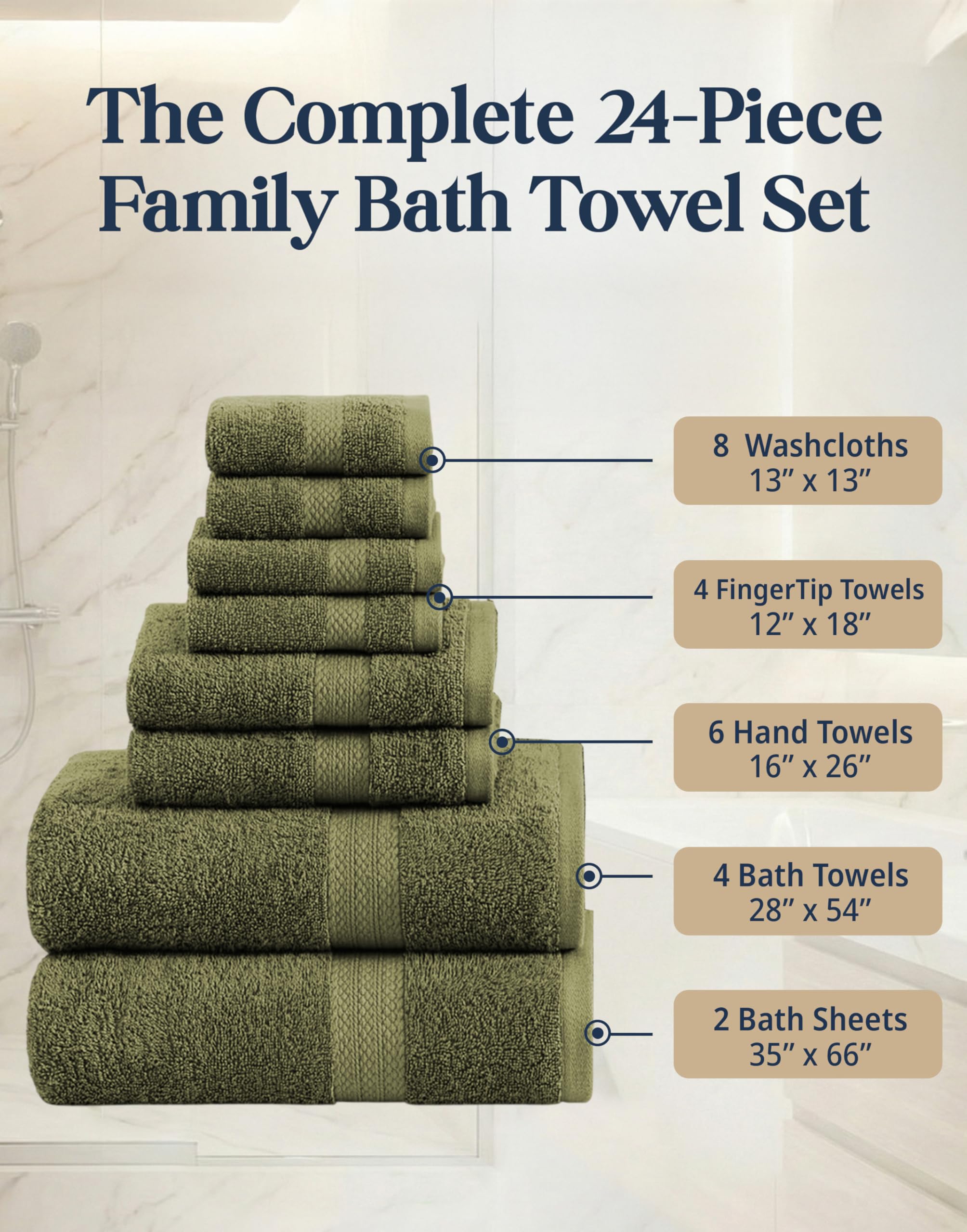 LANE LINEN oil green hand towels ready for daily family use.