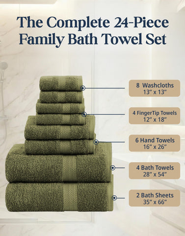 LANE LINEN oil green hand towels ready for daily family use.