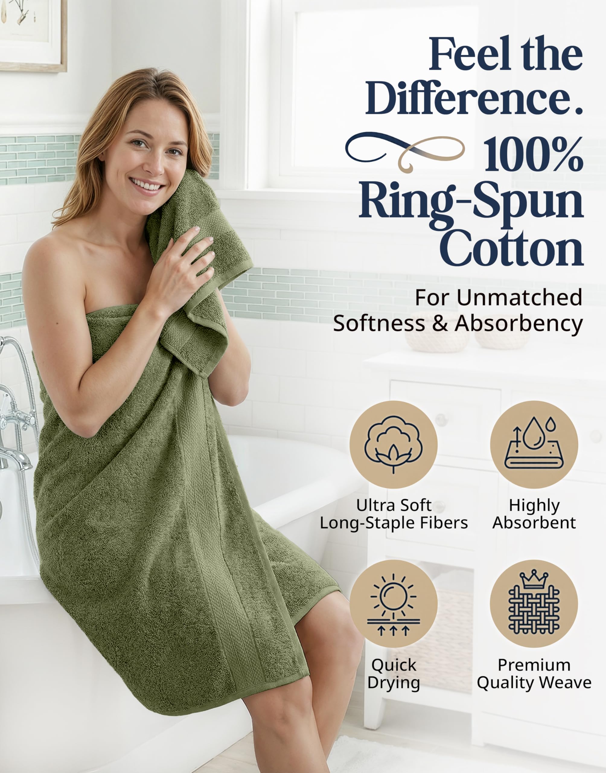 LANE LINEN oil green towel texture close-up highlights softness and fiber quality.