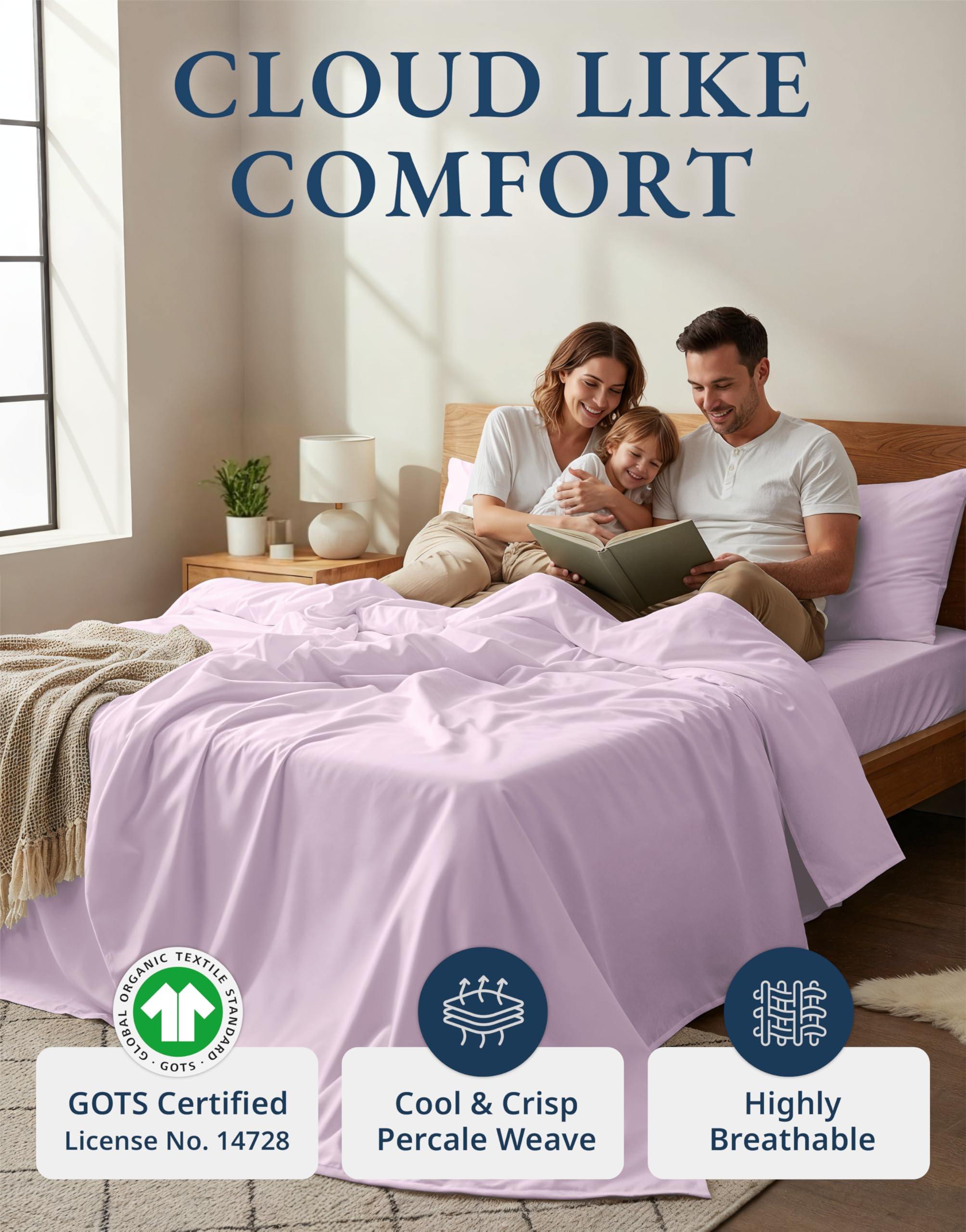 Lane Linen Orchid Petal flat sheet for queen bed provides full coverage with softness.
