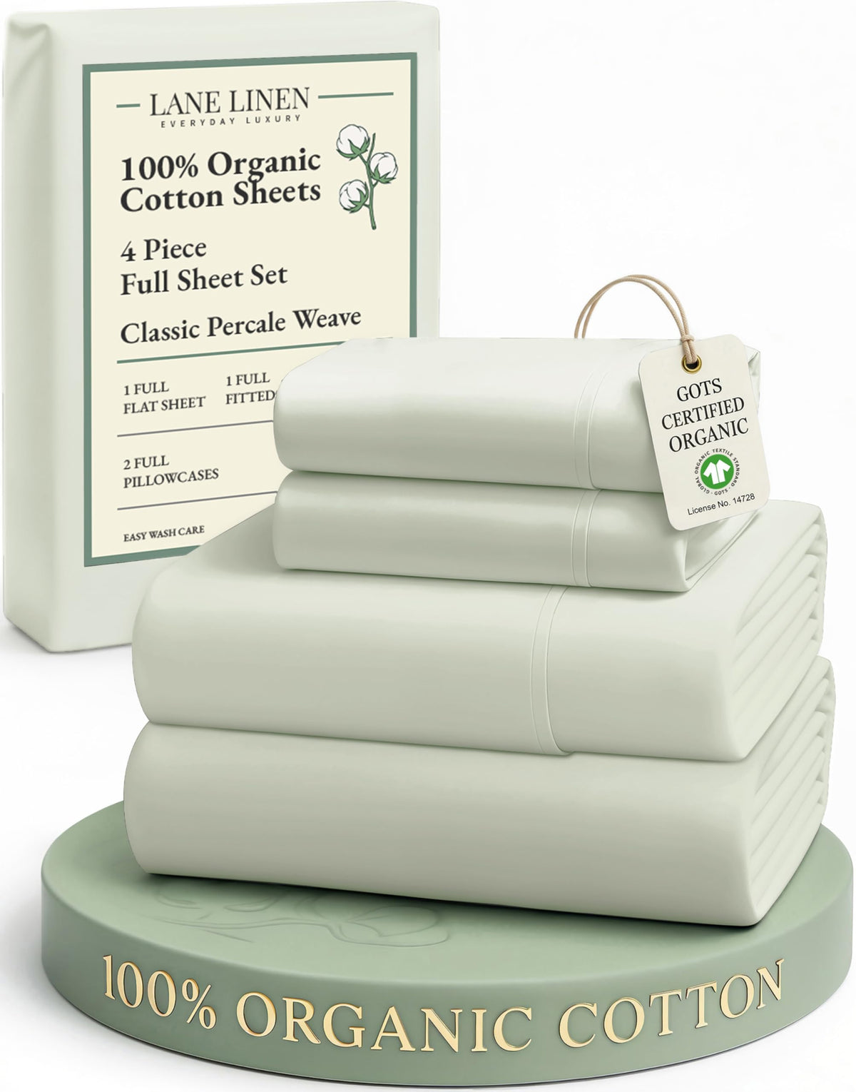 Lane Linen organic cotton full sheet set with percale weave for breathable comfort
