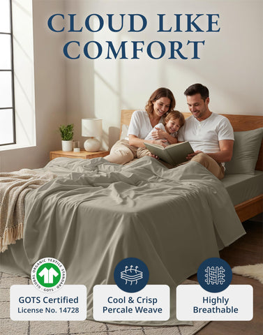 Lane Linen Organic Cotton Queen Fitted Sheet with deep pockets for secure fit.