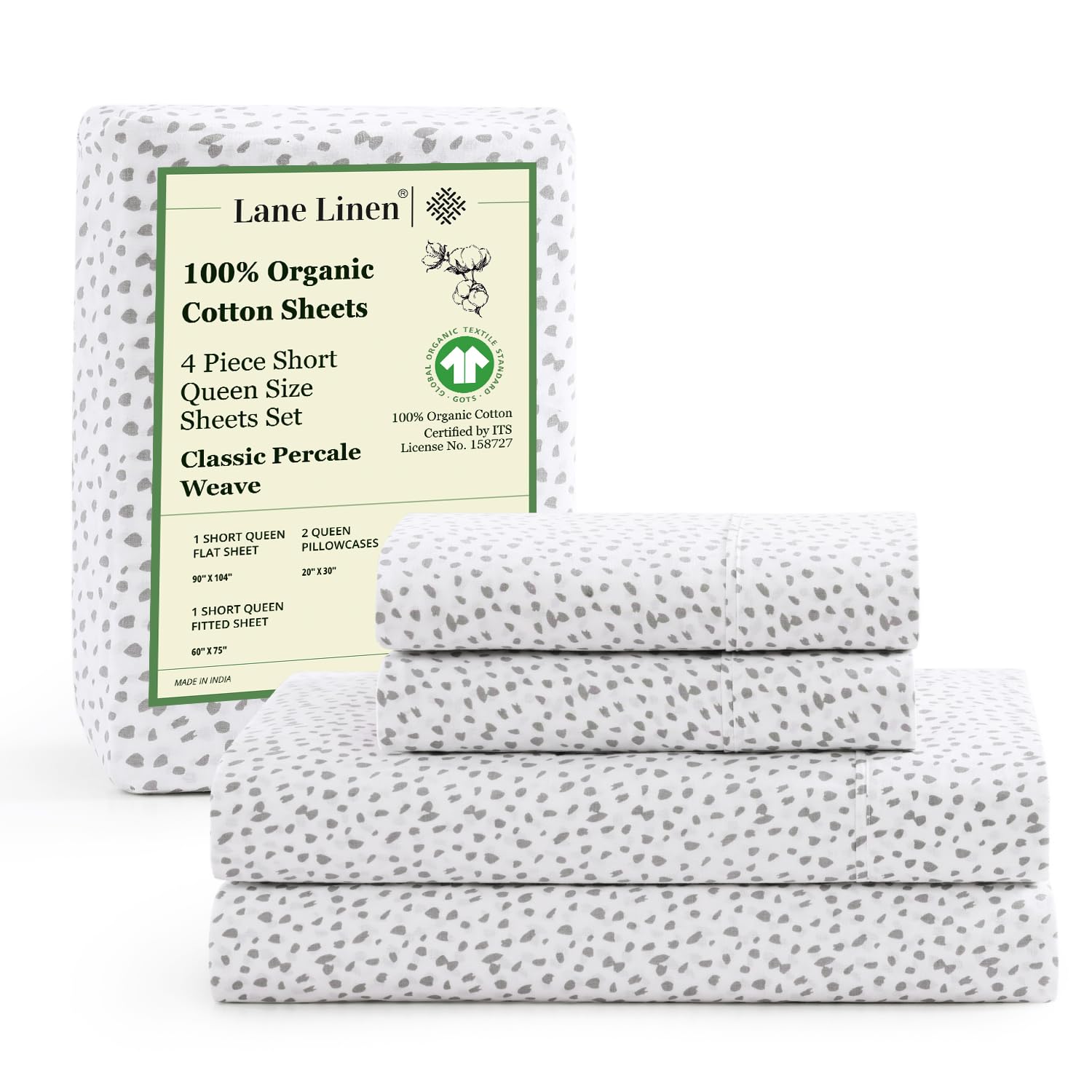 LANE LINEN organic cotton queen flat sheet with breathable percale finish for coverage and comfort.