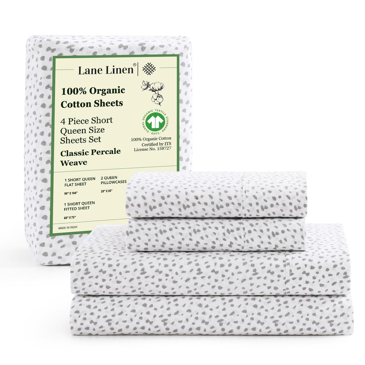 LANE LINEN organic cotton queen flat sheet with breathable percale finish for coverage and comfort.