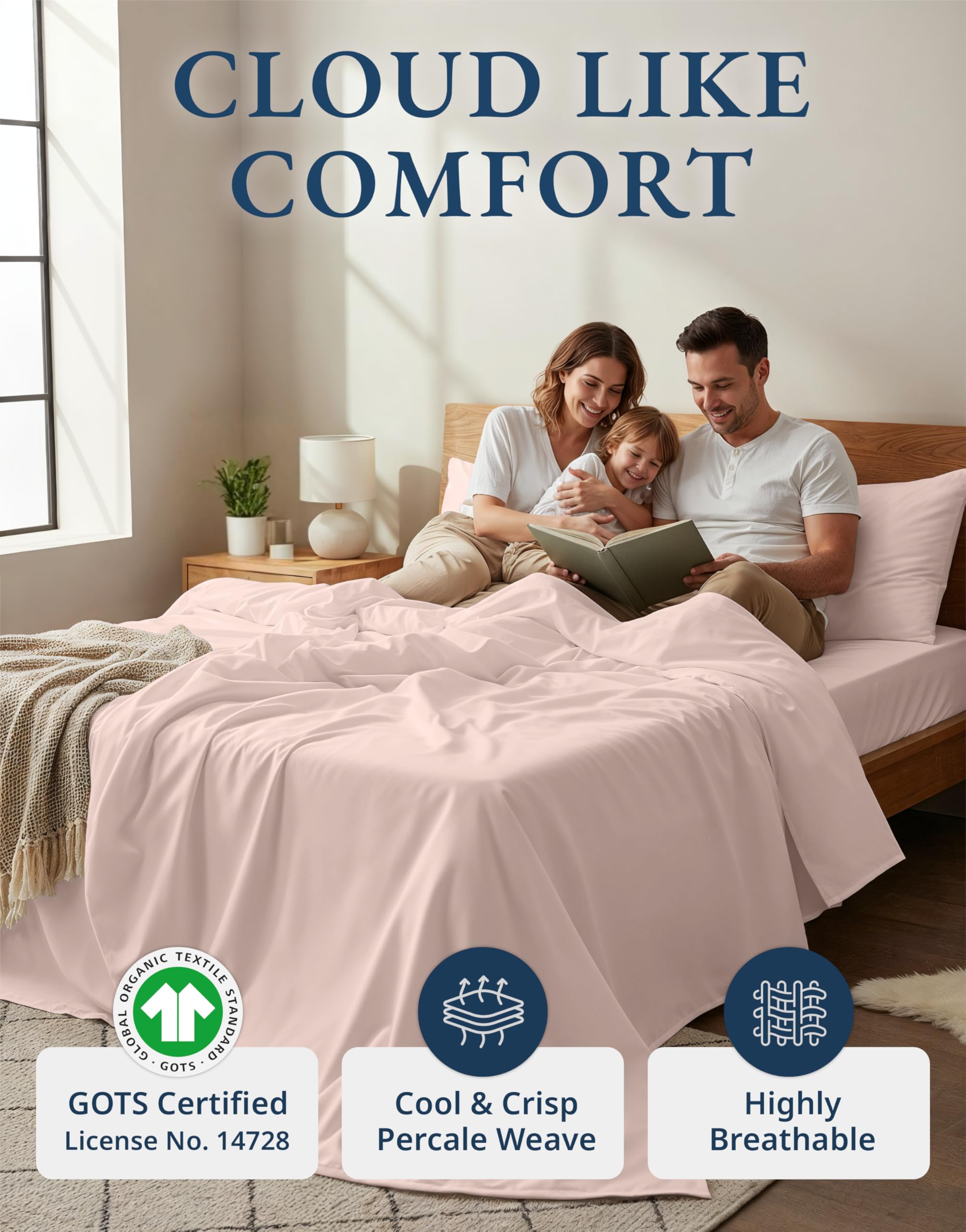 Lane Linen organic cotton sheets queen fitted sheet close-up showing secure deep pocket fit.