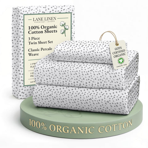 Lane Linen organic cotton twin flat sheet in haze grey with crisp percale texture for comfort
