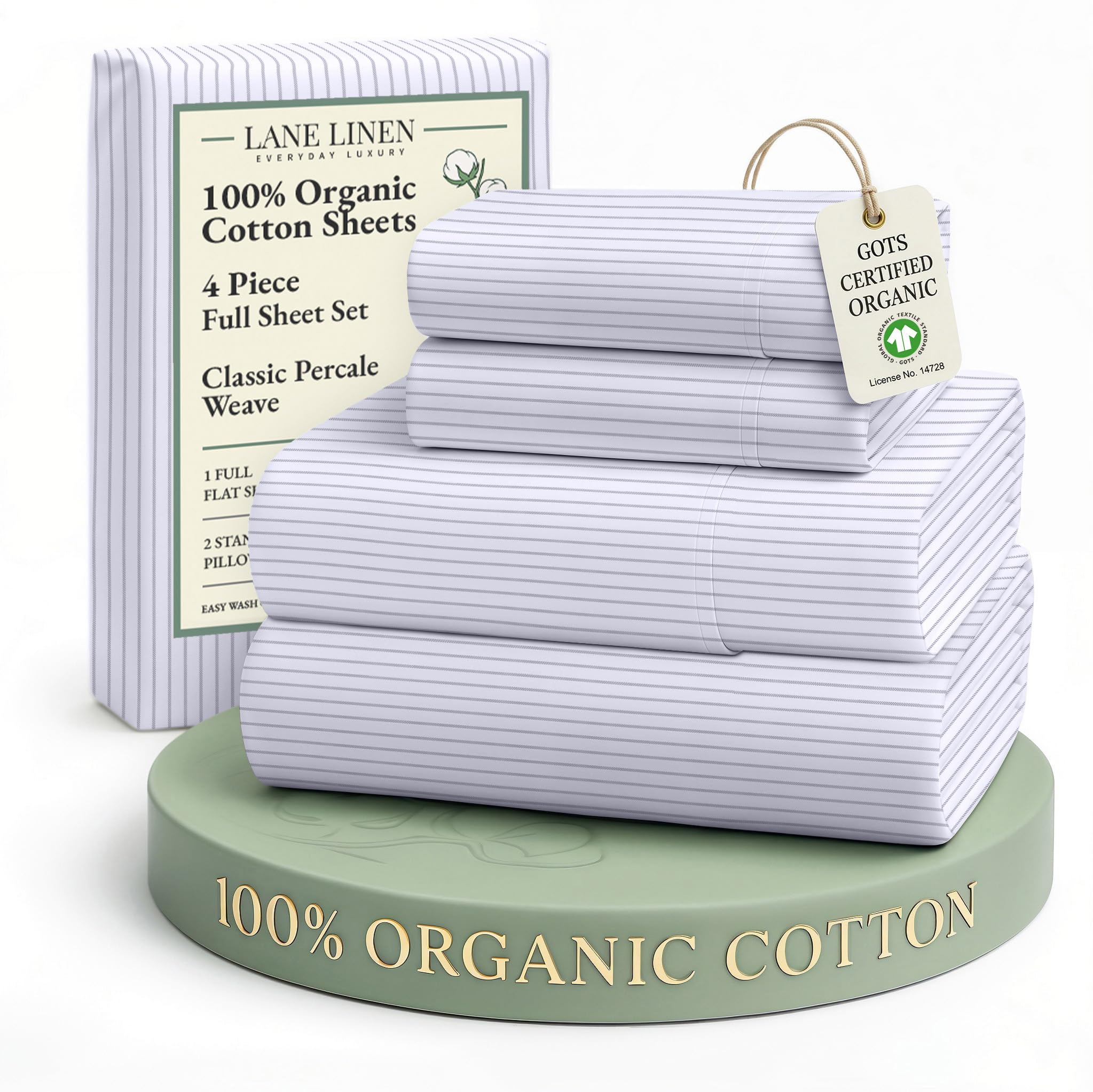 Lane Linen organic full sheet set front view highlights hotel-quality softness